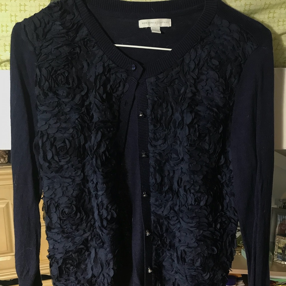 New York & Co Navy Flower Sweater